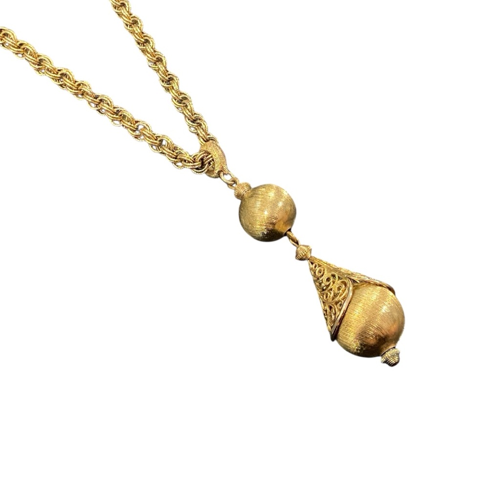 VTG MONET Bolero Collection Brushed Gold Tone Filigree Ball Tassel Necklace